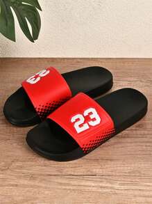 Youth, Campus Student Boy & Girl Indoor Slippers, Bathroom Slippers, Outdoor Beach Slippers, Pool Slippers, Rainy Day Slippers, Soft & Comfortable, Non-Slip Sole, Slippers, Slip-On Sandals, Lucky Number (23) - Red - View 9