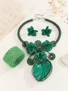 Bijou exagéré fait main avec perles, fil d'aluminium, acrylique, fausses perles. Style bohème, Europe & Amérique, Inde, cowboy occidental, resort, soirée, africain, vintage. Collier, bracelet, boucles d'oreilles