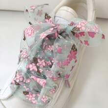 1pair Dreamy Cherry Blossom Mesh Lace Shoelaces, Suitable For Canvas Shoes, Sneakers, White Shoes, Flat Shoelaces For Spring/Summer