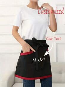 1pc Customized Unisex Polyester Apron With 2 Pockets, Short Half Waist Waiter Apron Work Uniform For Kitchen Supplies, Waitress Waiter Server Short Aprons Ideal For Waiters, Chefs, And Kitchen Supplies, Durable And Comfortable Half Waist Work Uniform