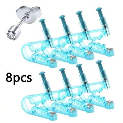 1/2/4/8 Piezas Kit desechable para perforación de orejas con aretes de diamante blanco - Juego de herramientas para perforación de orejas