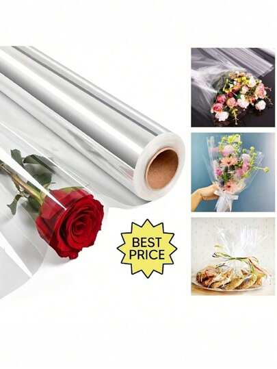 Carta per imballaggio alimentare, rotolo di pellicola trasparente in cellophan di colore solido - perfetta per incartare regali, per l'artigianato di fioristi e per forniture di profumo di fiori - essenziale per matrimoni, compleanni e decorazioni per qualsiasi occasione