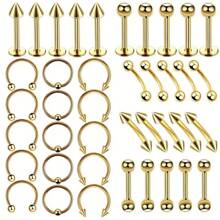 40 件不锈钢眉环、舌头环、唇环、鼻环、鼻钉、耳洞 Y2K 身体首饰套装（适合较厚的皮肤，建议使用 12 毫米尺寸）