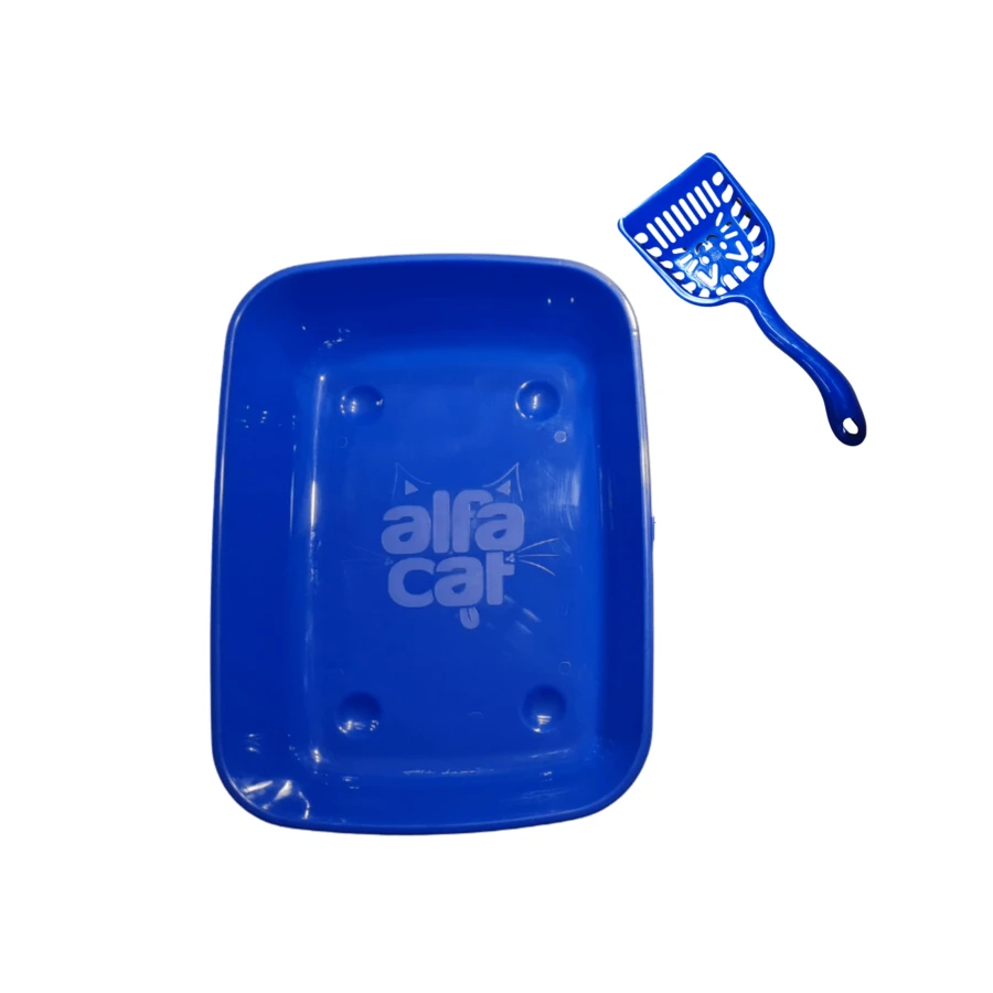 Arenero abierto y palita/pala plástica alfa cat para gato color azul - Café integral - Ver 1