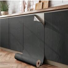 1 Roll 23.62*393.7 IN Black Wallpaper-Wood Peel And Stick-Black Wood Self-Adhesive & Removable For CountertopFurniture Kitchen Wall, Realistic Wood Sensation, Easy ToClean - Black - View 1