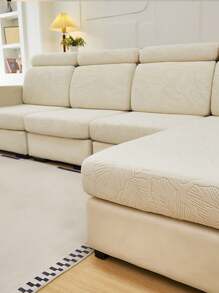 1pc Leaf Pattern Stretch Sofa Cover, Modern Minimalist Style Sofa Seat Cushion Cover, Pet Friendly Anti-Scratch Sofa Protector, Machine Washable Home Decor, Fit For L-Shaped Combination Sofa And 1/2/3/4-Seater Sofa (Sold Separately)