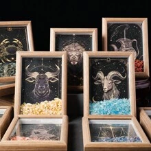 1颗天然能量宝石，十二星座七脉轮相框家居装饰桌面摆件礼品 - 十二星座碎石相框 - 查看 8