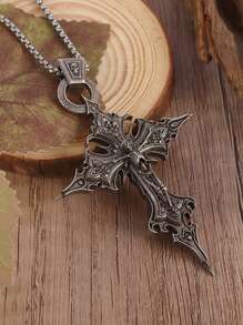 1 pieza Collar con colgante de calavera gótica vintage, cruz y Jesús, joyería católica para hombres, amuleto religioso punk, calavera gótica vintage