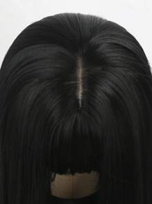 Synthetic Wig Children Girls Natural Long Straight Bangs Hair Heat Resistant Daily Cosplay Full Headgear - Black - View 5