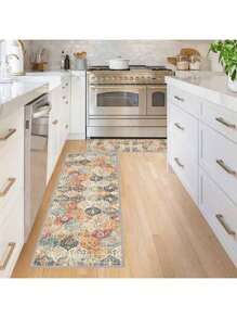 1pc Retro Moroccan Bohemian Flower Printed Kitchen Floor Mat, Non-Slip Oil-Proof Waterproof Area Carpet, Anti-Fouling Floor Mat, Only Used For Entrance, Kitchen, Living Room, Laundry, Bathroom Home Decoration, Room Decor, Hand Wash Home Decor Floor Mats Carpets Home Bathroom Decor Bath Rug Outdoor Rug Door Mat Fall Decor Bathroom Accessories Back To School Entryway Decor - Multicolor - View 6