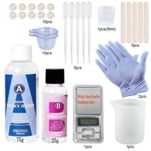 QIAO Kit de resina epoxi cristal claro de fácil mezcla 3:1 AB con palitos, tazas graduadas y guantes para hacer joyas, manualidades y arte DIY