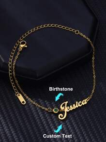 Custom Birthstone Name Anklet, Personalized Name Ankle Bracelet With Birthstone, Summer Beach Leg Chain Stainless Steel Customized Jewery For Women, Perfect Gifts For Birthday, Wedding, Anniversary, Vacation, Party