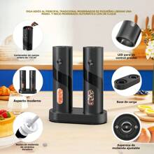 CLITON Molinillo Eléctrico de Sal y Pimienta, 3 Opciones: Recargable Individual / Recargable de 2 Piezas / Juego de Base Recargable, Batería Integrada de 300mAh, Carga USB, Molienda Automática con Una Mano con Luz LED, Accesorio de Cocina para Vacaciones - Multicolor - Ver 9