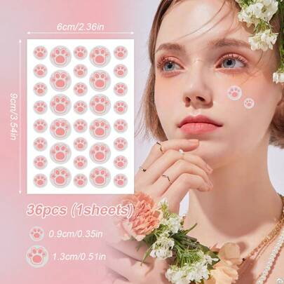 1800/1440/540/36 片猫爪贴纸，万圣节和圣诞节装饰贴纸，彩色猫爪贴纸，适合派对、节日照片装饰、面部装饰（每种颜色 1 张），仅供装饰（不可用于化妆），化妆品，价格实惠，房间装饰，梳妆台，旅行，卧室，化妆配件，价格实惠，圣诞礼物，化妆品，化妆工具，廉价商品，礼物，女士礼物，圣诞礼物