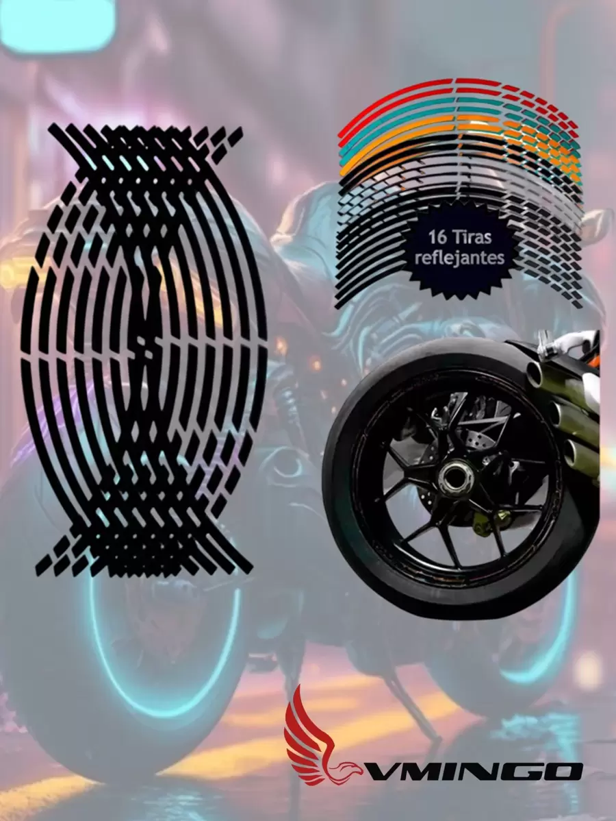 Vmingo Tira Cortes Reflejante Cinta Pegatina Auto Moto Rin 15-18 Sticker Calcomania Universal Vinil Reflejante Tira Rin 15 16 17 18 Auto Carro Bicicleta Moto Motocicleta Llanta 4 Lados Decorativo Tunning Vmingo Me - Negro - Ver 1