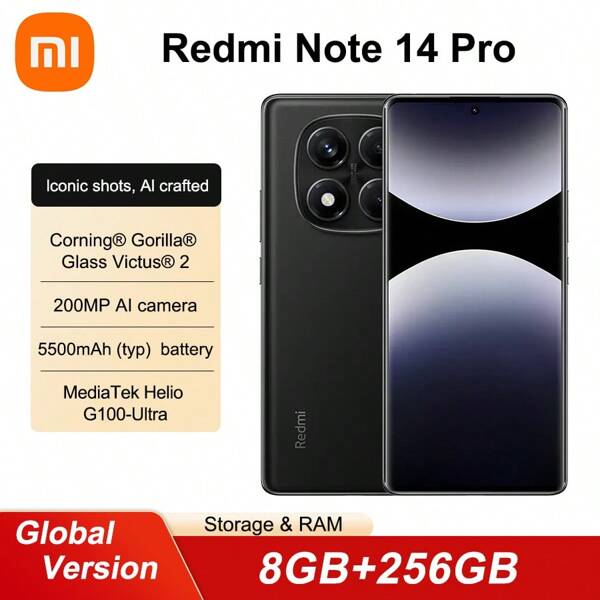 Xiaomi Xiaomi Redmi Note 14 Pro 4G 8+256G Globalna wersja smartfona 6,67" AMOLED Wyświetlacz MediaTek Helio G100-Ultra 5500mAh 200MP AI Aparat