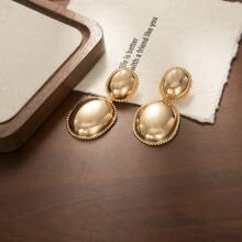 1 对女士复古合金圆形吊坠耳环，轻巧奢华优雅 - 金色 - 查看 2