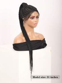 31-Inch Box Braid Wig, Black Lace Front Ponytail Wig For Women, Lightweight Synthetic Braided Wig With Baby Hair, Double Lace Handmade