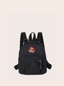 Solid Color Nylon Casual Chic Minimalist Mushroom Graphic Print Mini Backpack, Sporty Fashion Ladies Travel Rucksack