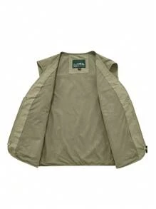 MM-7881 2024 neue einfarbige lässige Weste für Herren, Outdoor-Wanderjacke mit Mehrfachtaschen für Herren, schlichte leichte Herrenjacke