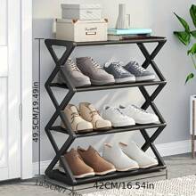 4-Tier Minimalist Metal Shoe Rack - Space Saving Shoe Storage Organizer, X-Shape Design, Easy Assembly, Suitable For Entryway, Bedroom And Dorm | Modern Home Decor, Dorm Essential | Fashionable Shoe Organizer | Sturdy Structure, Shoe Storage Organizer