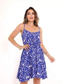 MEMORY New Strappy Dress Charming Geometry | Polyester - Royal Blue - View 3