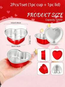 20 件/10 套红色铝箔心形纸杯蛋糕衬垫（带盖）、心形铝箔蛋糕杯（带盖）、迷你心形蛋糕衬垫一次性烤盘、耐热带盖烤杯、心形蛋糕盘、铝箔蛋糕盘心形纸杯蛋糕杯 - 彩色 - 查看 5
