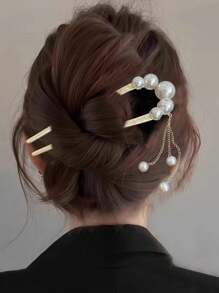 1 件优雅仿珍珠流苏 U 型发夹，高品质发饰，适合发髻、发髻、中国传统服饰，母亲节、斋月、复活节发夹发髻制作器发髻发片发型夹 - 彩色 - 查看 5