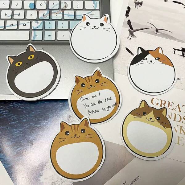1 pieza Notas adhesivas con forma de gato lindas, suministros de oficina/estudiante con diseño de animal de dibujos animados de alta adherencia