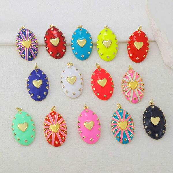 1 pieza Colgante con forma de corazón de latón pavimentado con microesferas de circonita piedras, nuevo accesorio de moda creativo y colorido, versátil para decorar pulseras, collares, aretes y llaveros