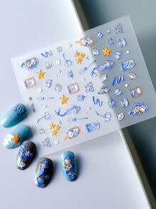 1 Pc Mermaid Shell 5D Embossed Nails Art Stickers DIY Adhesive Sliders Nail Polish Manicure Sticker Decals - Multicolor - View 2