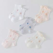 4 Pairs Mixed Baby Cotton Breathable Mesh Short Socks, Girls&Boys Summer Thin Lace Trim Ankle Socks