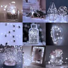 [3/7/12pcs & 3 Modes]7ft 20LED Twinkle String Lights, Battery Powered, Waterproof Silver Wire, Suitable For Nursery Decor, Indoor Mason Jar Decor, DIY Wedding, Christmas Decor (White, Warm, Colorful) - Multicolor - View 2