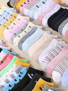10 Pairs Black & White Kids Socks With Mix Of Hearts, Stripes, Smileys & Bows - Assorted Color Accents For Boys & Girls | Breathable Ankle Socks, Unisex Children's Everyday Socks (Random Cute Designs)