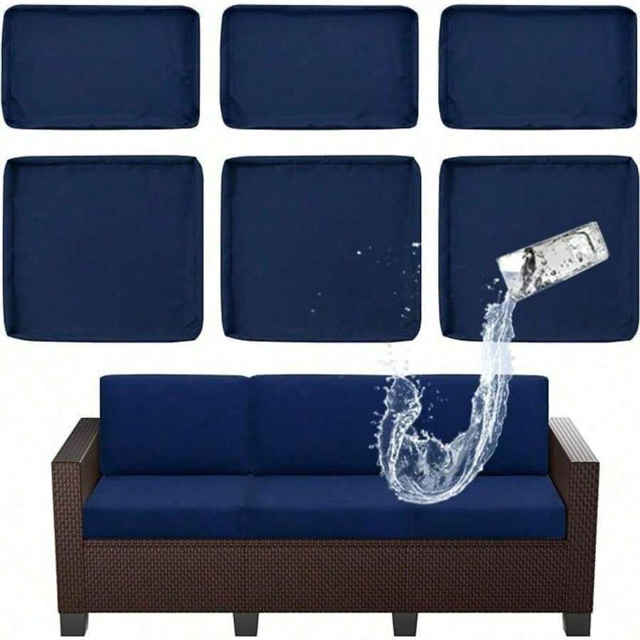 6p Outdoor Cushion Slipcovers Outdoor Patio Cushions Covers Replacement Waterproof With Zipper For 3-Seat Outdoor Rattan Sofa Patio Furniture Cushion Covers Dark Blue, Covers Only - Dark Blue - View 1