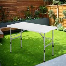 White 6ft Square Folding Table, Indoor Outdoor Foldable Card Table, Portable Plastic Table With Steel Legs & Handle, Collapsible Utility Dining Table For Party, Camping, Picnic​ - White/Grey - View 2