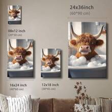 1Pc Highland Cow Wall Decor Cute Funny Animal Bathing Abstract  Canvas Wall Art For Living Room Wall Decor For Bedroom Bathroom Framed Wall Poster Art Prints  Pictures Home Decorations - 彩色 - 查看 4