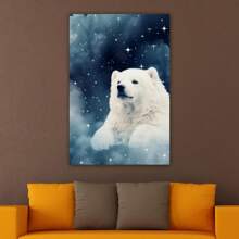 1 Piece Home Wall Decor Framed Canvas Starry Polar Bear Pattern Canvas Wall Art Paintings For Living Room - Canvas Framed Print Wall Artworks Bedroom Decoration Office Wall Decor