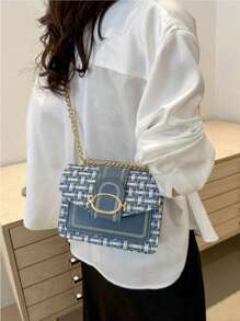 Home / Bags & Luggage / Women Bags / Women Crossbody / Mini Plaid Tweed Shoulder Square Bag With Buckle Decor And Chain Strap, Crossbody Flap Purse, Suitable For Everyday Use
