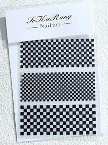 Chessboard Checkerboard Nail Art Sticker, Self-Adhesive 3D Nail Decor Patch, Full Coverage