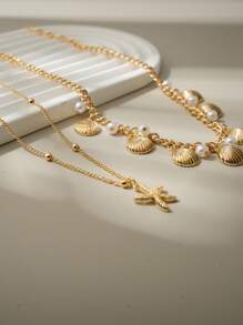 Collar colgante de moda de verano para mujer con colgante de metal con forma de estrella de mar y concha, joyería de uso diario y para citas, de alta gama y versátil