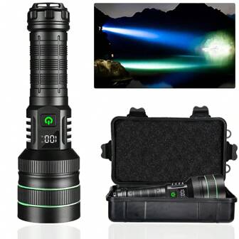 1pc 60W High Power Rechargeable Flashlight With Long Range, Multi-Function Adjustable Zoom, Must-Have Outdoor Flashlight