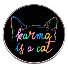 KARMA Cat Brooch   Song Lyrics Pin Metal Alloy Badge Accessory - Black - View 5