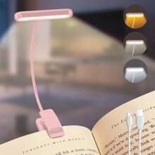 1pc/2pcs Adjustable Brightness & Color Temperature Clip-On Reading Light, Flexible & Portable For Bedside, Bedroom, Book Reading, Available In Black, White, Pink