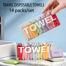 14pcs/Box Compressed Towel, Portable Disposable Mini Compressed Towels Travel - Convenient Packaged Washcloth, Travel Non-Woven Fabric Wet Wipes, Outdoor Wet Wipes, Candy Towel, Easy To Carry Compressed Towel For Business Trip, Clean And Hygienic, Enough For Family Travel, Travel, Camping, Hiking, Sports, Salons, Compressed Small Towel Travel Accessory, Bathroom Accessory
