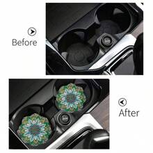 2pcs Bohemian Style Pattern Car Cup Coaster, Stylish Fast-Drying Non-Slip Car Cup Mat