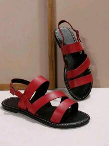 2025 Women Plus Size Summer Fashion Casual Outdoor Elegant Strappy Sandals - Red - View 2