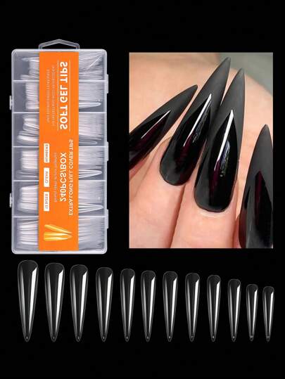 240Pcs Long Stiletto Acrylic Fake Nail Tips Set, 12 Sizes Full Cover Clear Artificial False Nail Tips Kit Press On Nails, French Nail Extension Nail Tips Kit For Diy Nails Artificial Press-On Nails Nail Supplies Nails