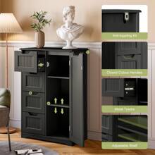 Bathroom Floor Freestanding Storage Cabinet, New Year Gift 3" Small Kitchen Pantry Storage Cabinet With Door And Shelves, Pantry Cabinet Storage Cupboard, Freestanding Wooden Dresser With 4 Drawers - 黑色 - 查看 5