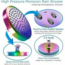 SparkPod Cabezal de regadera -Lluvia de alta presión -Diseño cromo moderno y lujoso -Instalación sencilla sin herramientas -El reemplazo ajustable perfecto para los cabezales de regadera de tu baños - ‎Arcoíris radiante - 6" Round - Ver 2